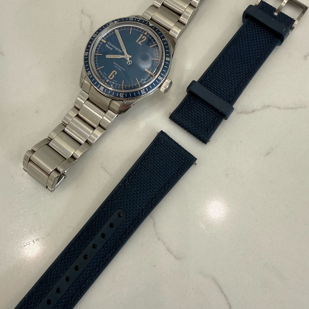 Men's Blue Dial Stainless Steel Watch with Navy Strap